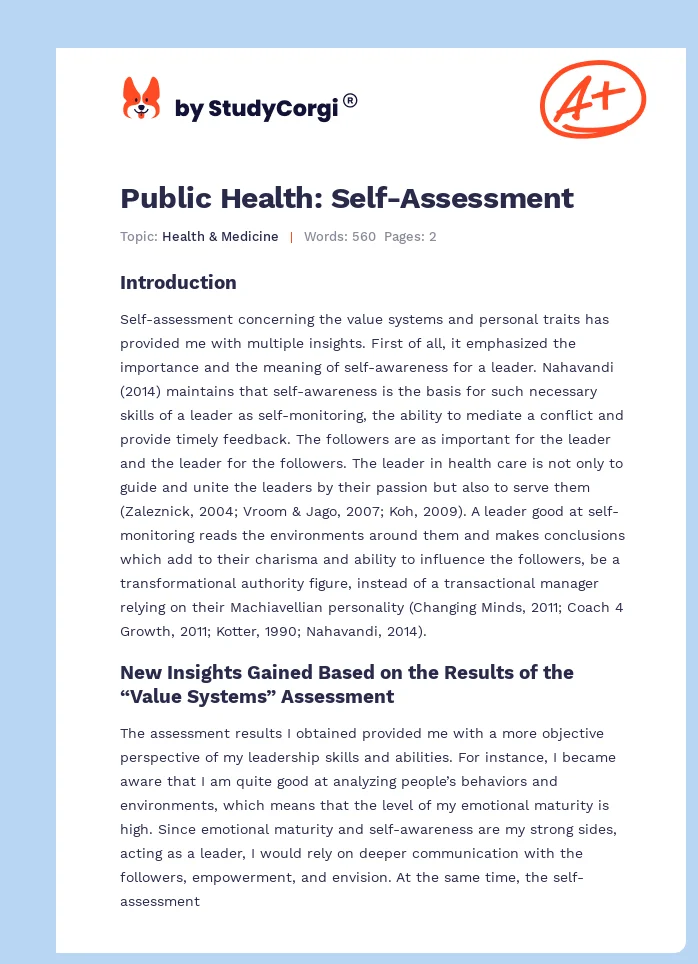 Public Health: Self-Assessment. Page 1