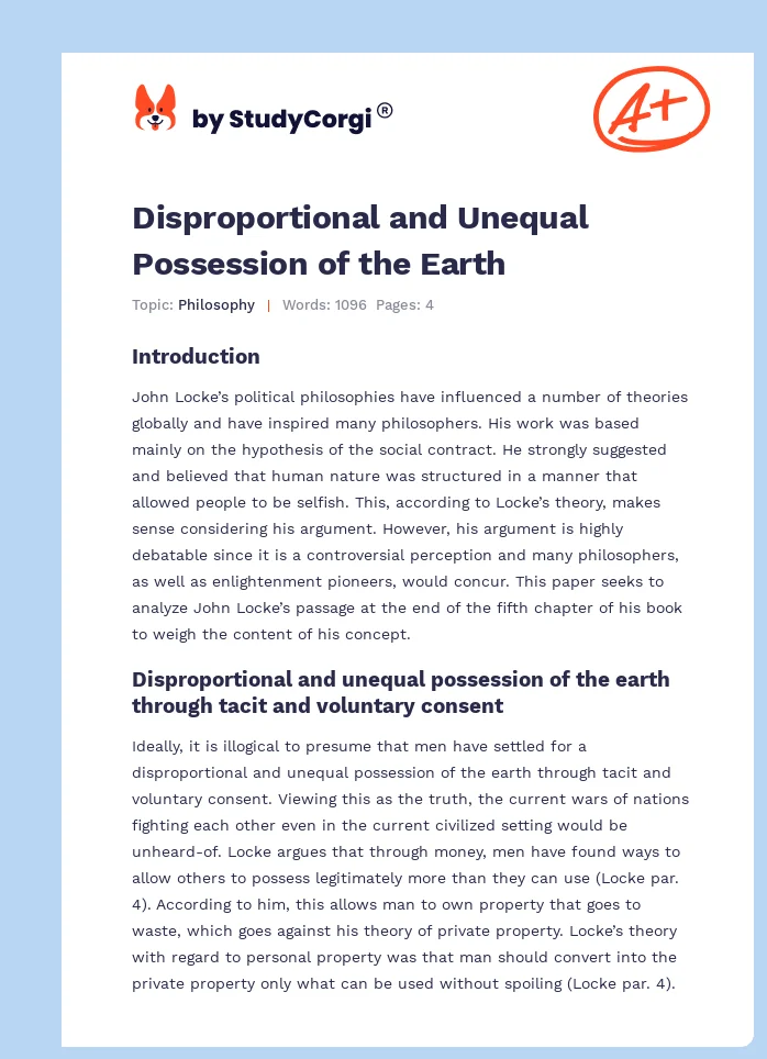 Disproportional and Unequal Possession of the Earth. Page 1