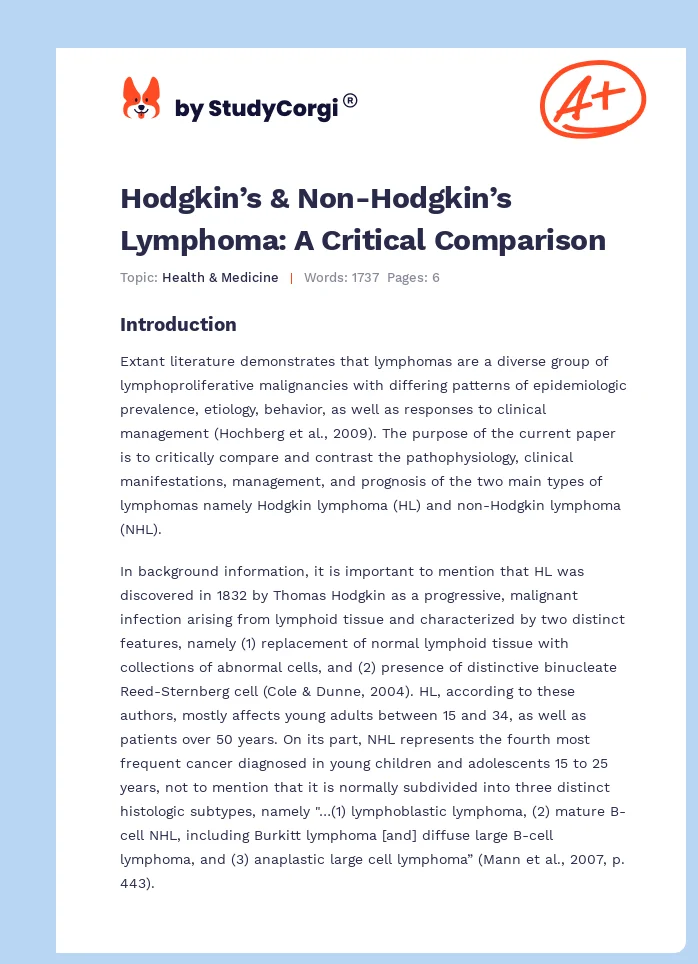 Hodgkin’s & Non-Hodgkin’s Lymphoma: A Critical Comparison. Page 1