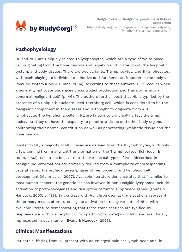 Hodgkin’s & Non-Hodgkin’s Lymphoma: A Critical Comparison. Page 2