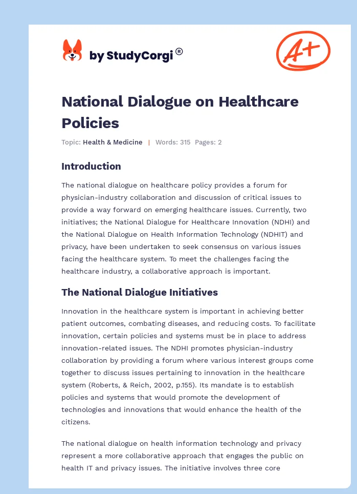 National Dialogue on Healthcare Policies. Page 1