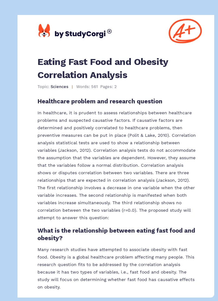 Eating Fast Food and Obesity Correlation Analysis. Page 1