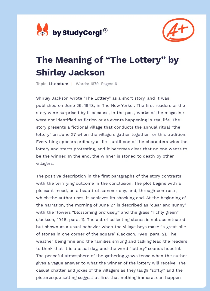The Meaning of “The Lottery” by Shirley Jackson. Page 1