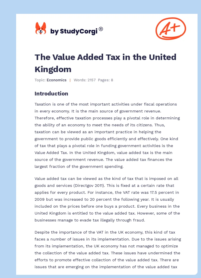 The Value Added Tax in the United Kingdom. Page 1
