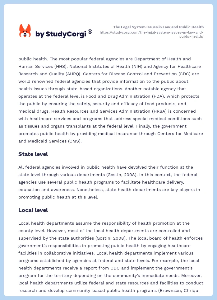 The Legal System Issues in Law and Public Health. Page 2