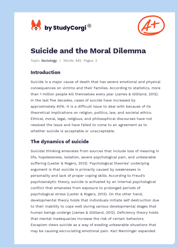 Suicide and the Moral Dilemma. Page 1