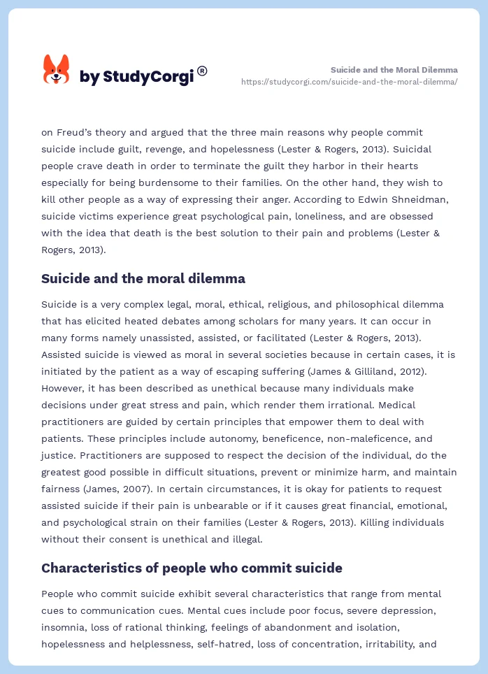 Suicide and the Moral Dilemma. Page 2