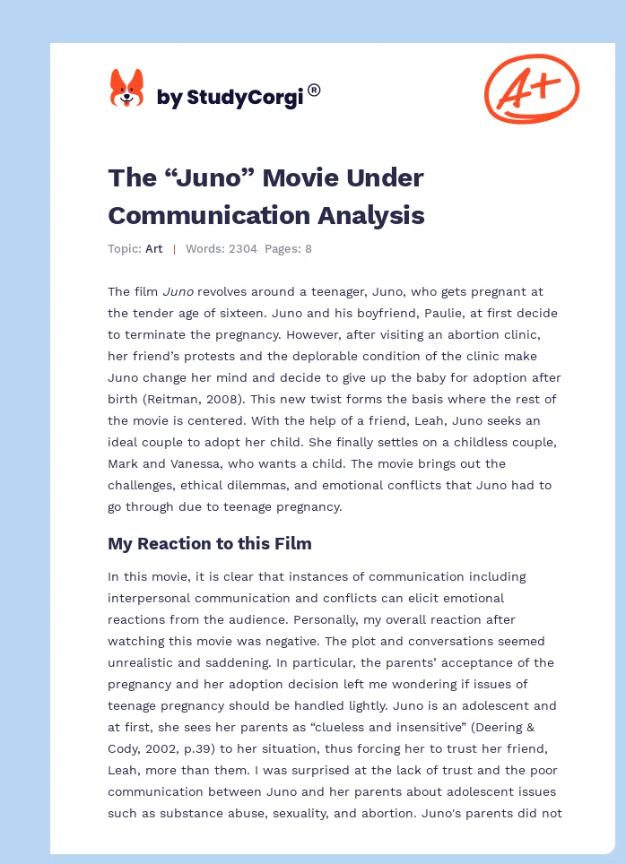 The “Juno” Movie Under Communication Analysis. Page 1