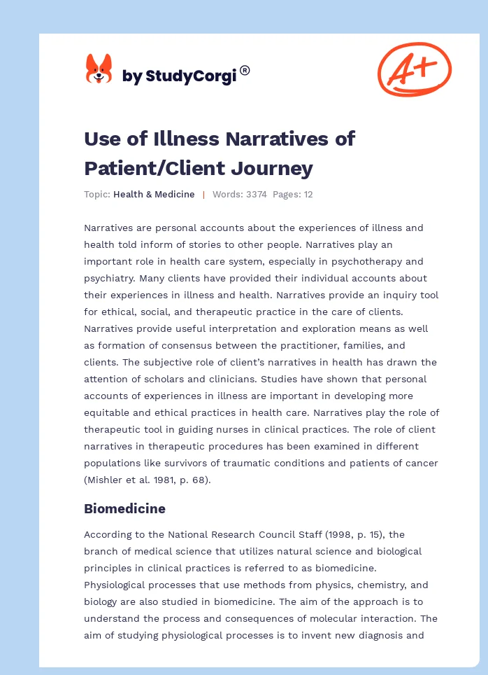 Use of Illness Narratives of Patient/Client Journey. Page 1