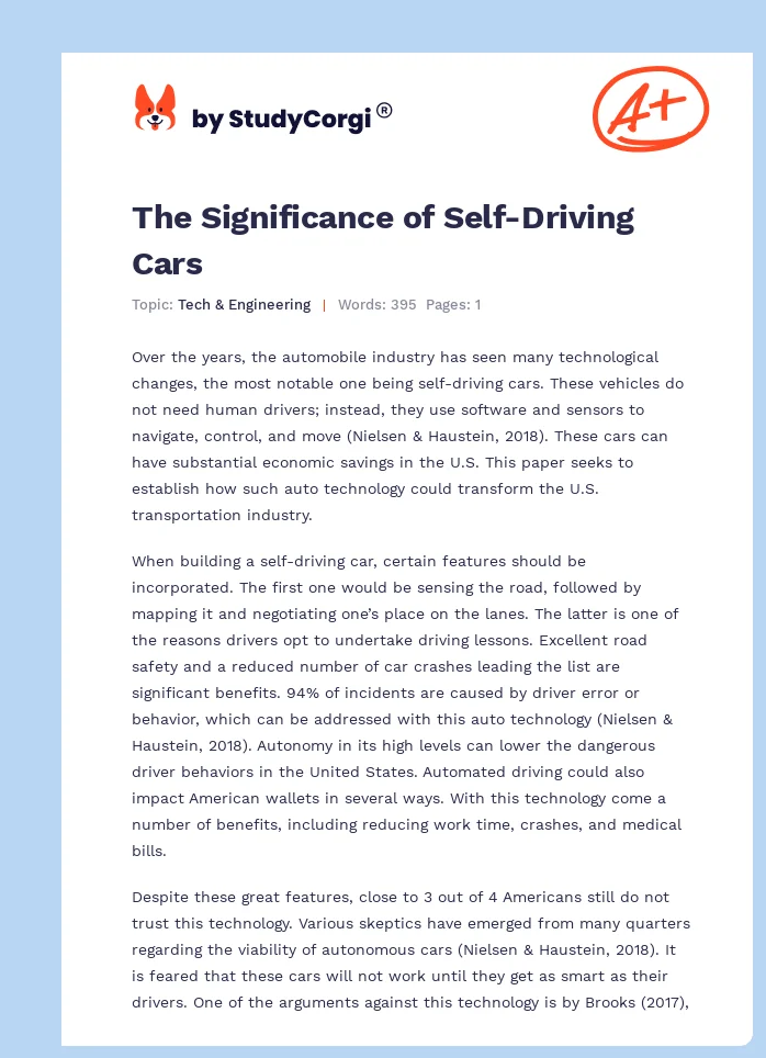 The Significance of Self-Driving Cars. Page 1