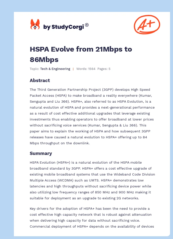 HSPA Evolve from 21Mbps to 86Mbps. Page 1