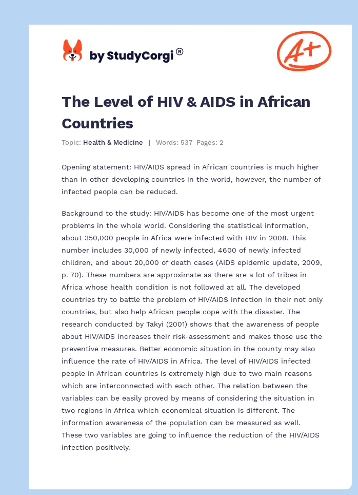The Level of HIV & AIDS in African Countries. Page 1
