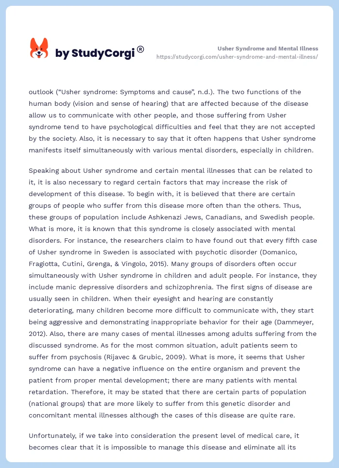 Usher Syndrome and Mental Illness. Page 2