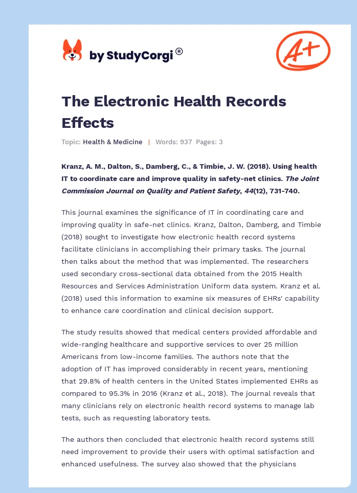 The Electronic Health Records Effects. Page 1