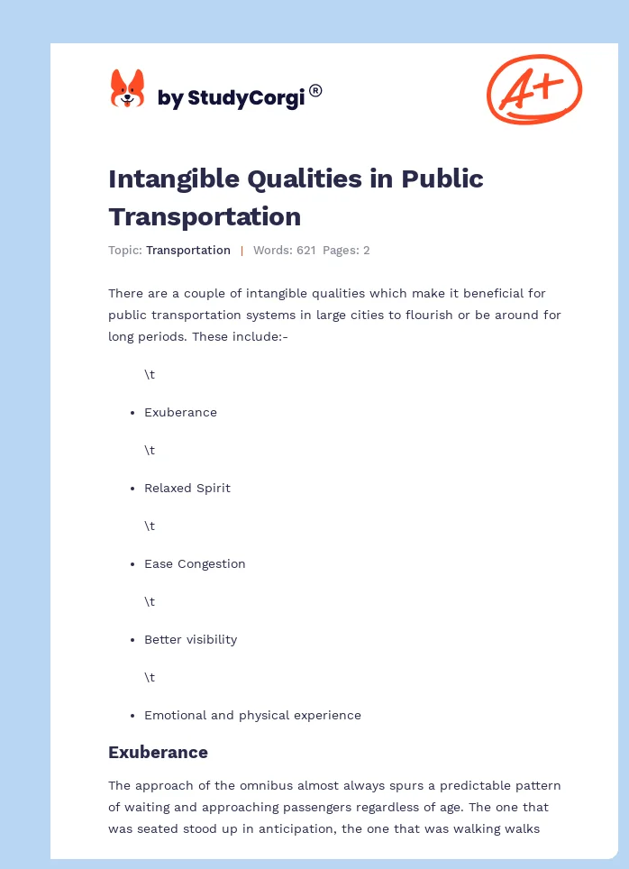 Intangible Qualities in Public Transportation. Page 1