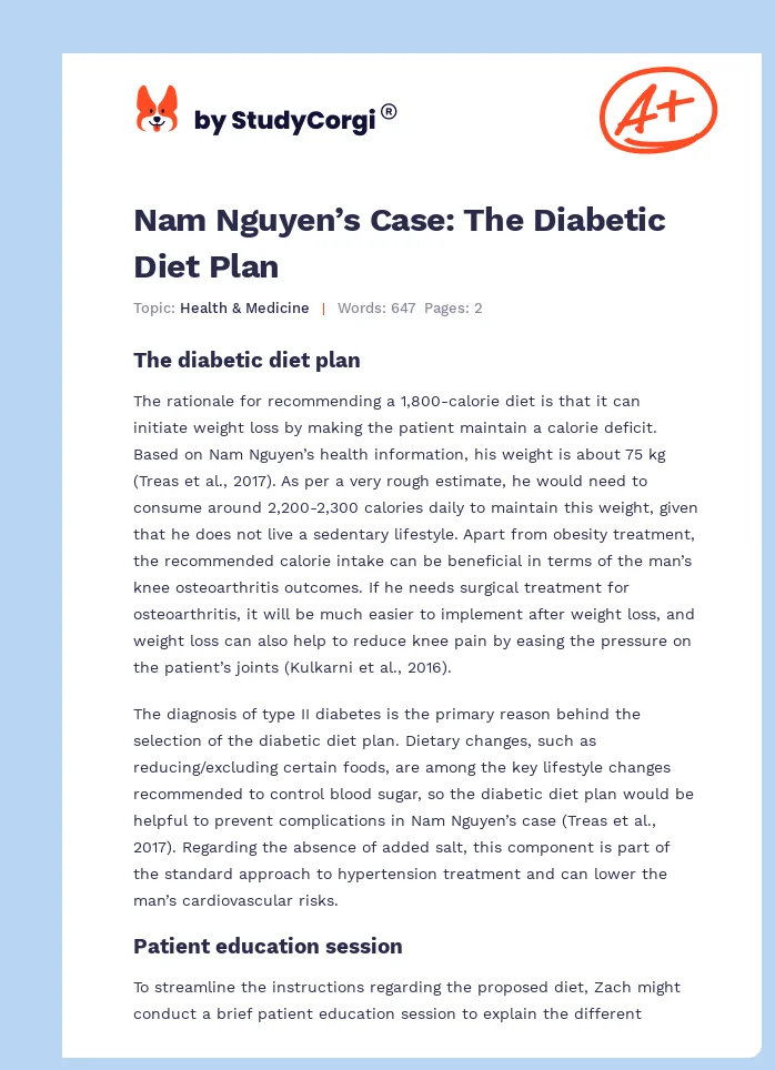 Nam Nguyen’s Case: The Diabetic Diet Plan. Page 1