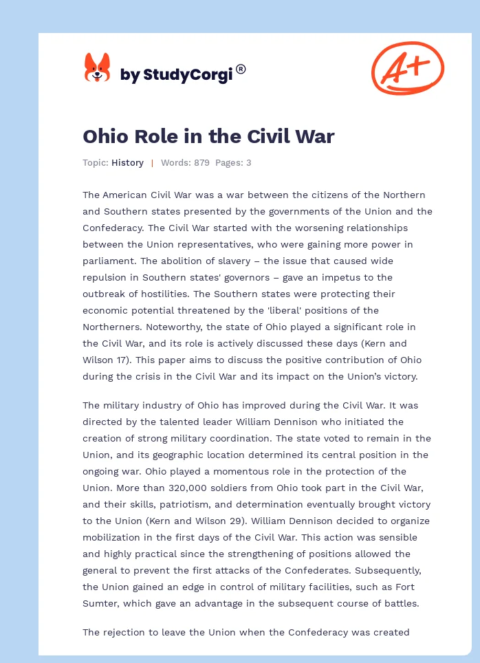 Ohio Role in the Civil War. Page 1