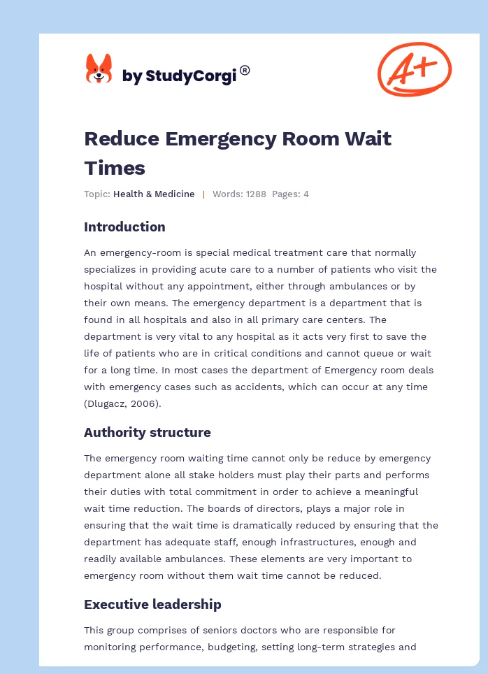 Reduce Emergency Room Wait Times. Page 1
