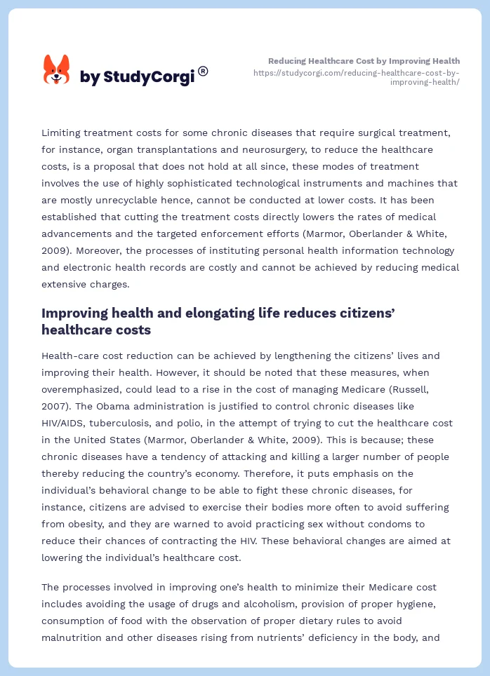 Reducing Healthcare Cost by Improving Health. Page 2
