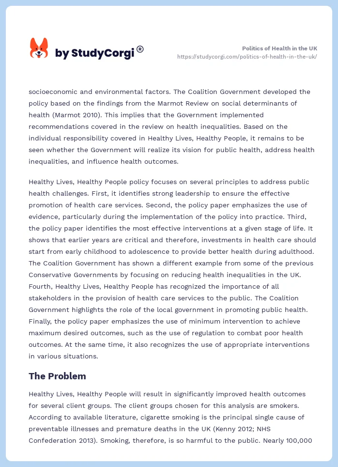 Politics of Health in the UK. Page 2