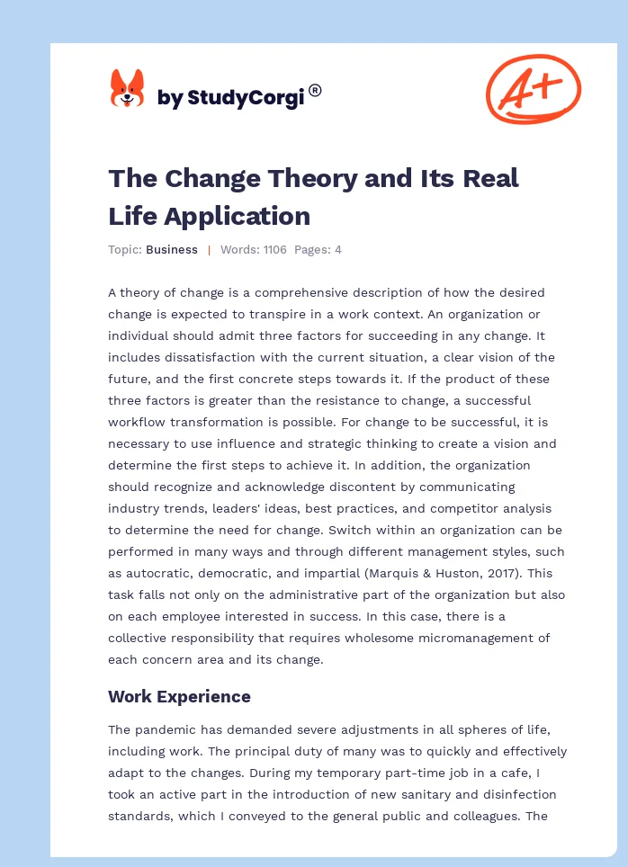 The Change Theory and Its Real Life Application. Page 1