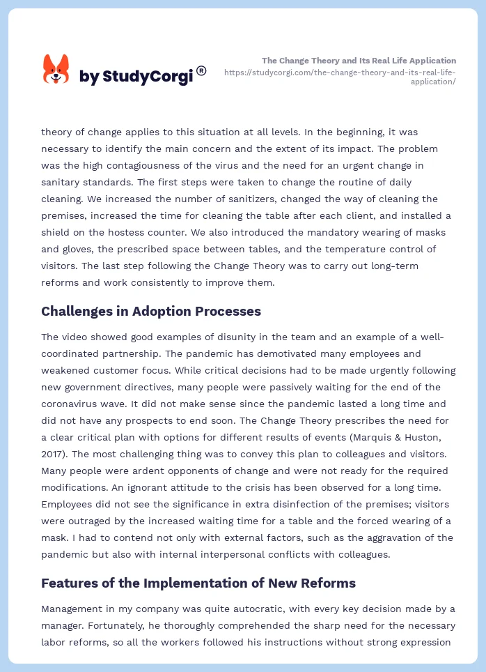 The Change Theory and Its Real Life Application. Page 2