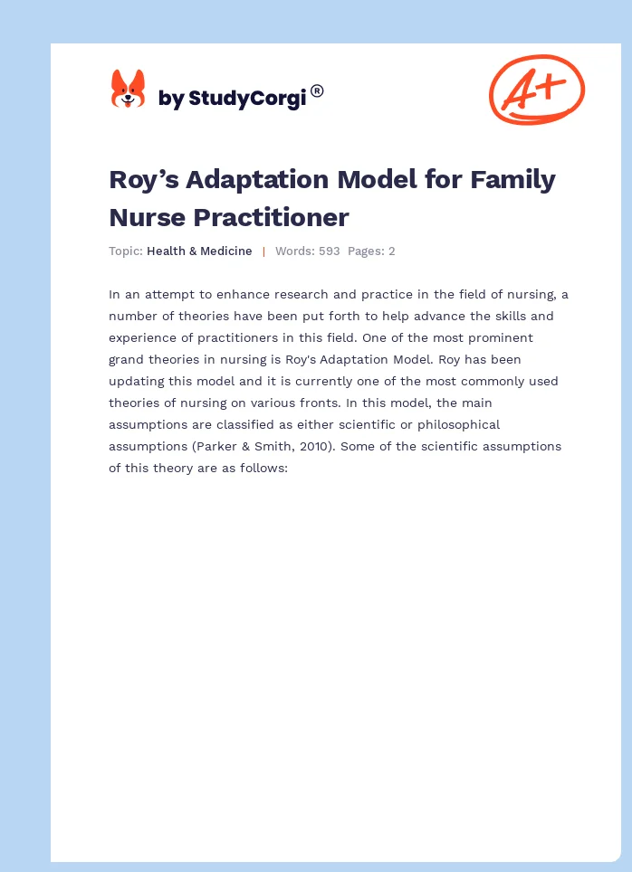 Roy’s Adaptation Model for Family Nurse Practitioner. Page 1