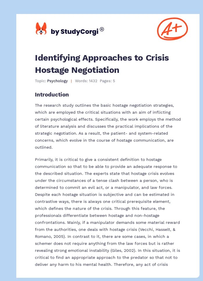 Identifying Approaches to Crisis Hostage Negotiation. Page 1