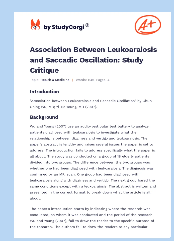 Association Between Leukoaraiosis and Saccadic Oscillation: Study Critique. Page 1