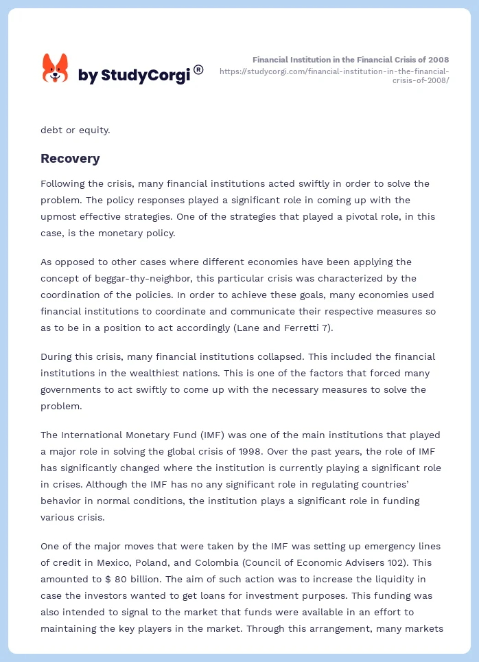 Financial Institution in the Financial Crisis of 2008. Page 2
