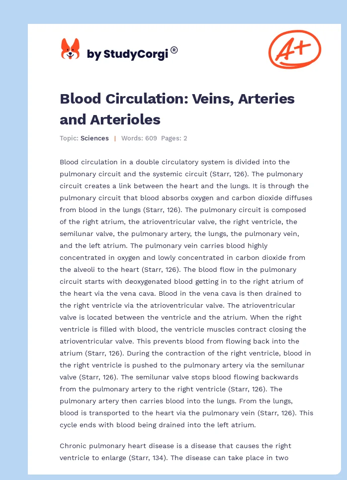Blood Circulation: Veins, Arteries and Arterioles. Page 1