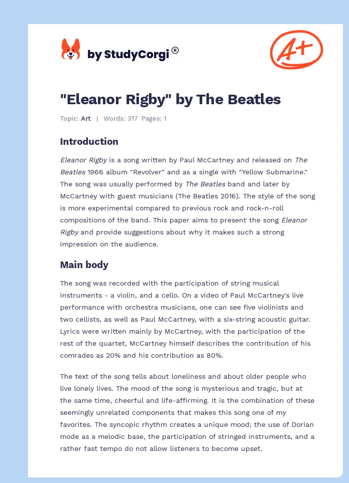 essay about the song eleanor rigby by the beatles