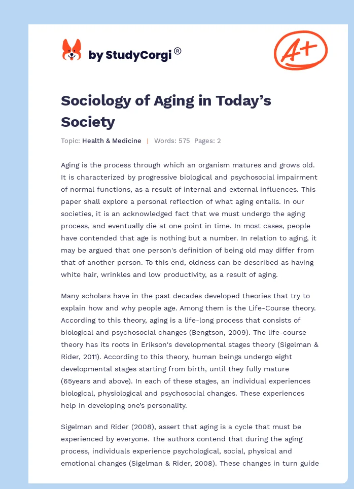 Sociology of Aging in Today’s Society. Page 1
