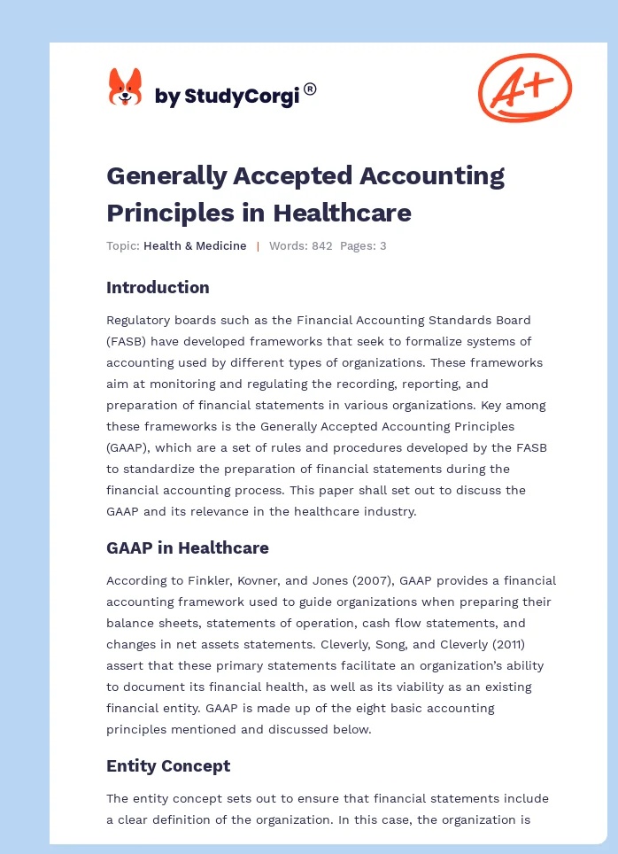 Generally Accepted Accounting Principles in Healthcare. Page 1