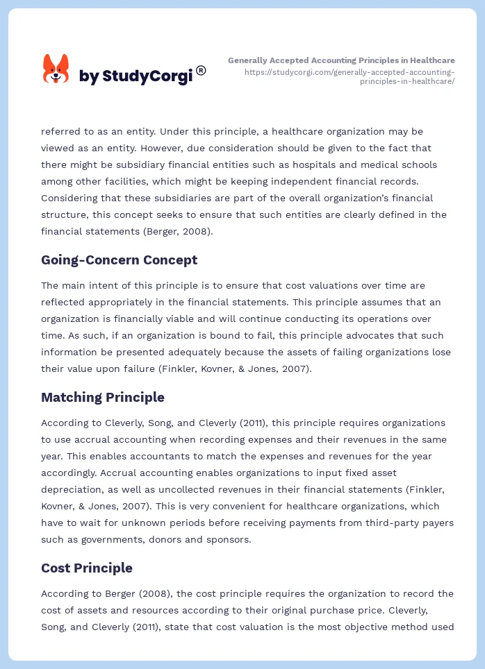 Generally Accepted Accounting Principles in Healthcare. Page 2