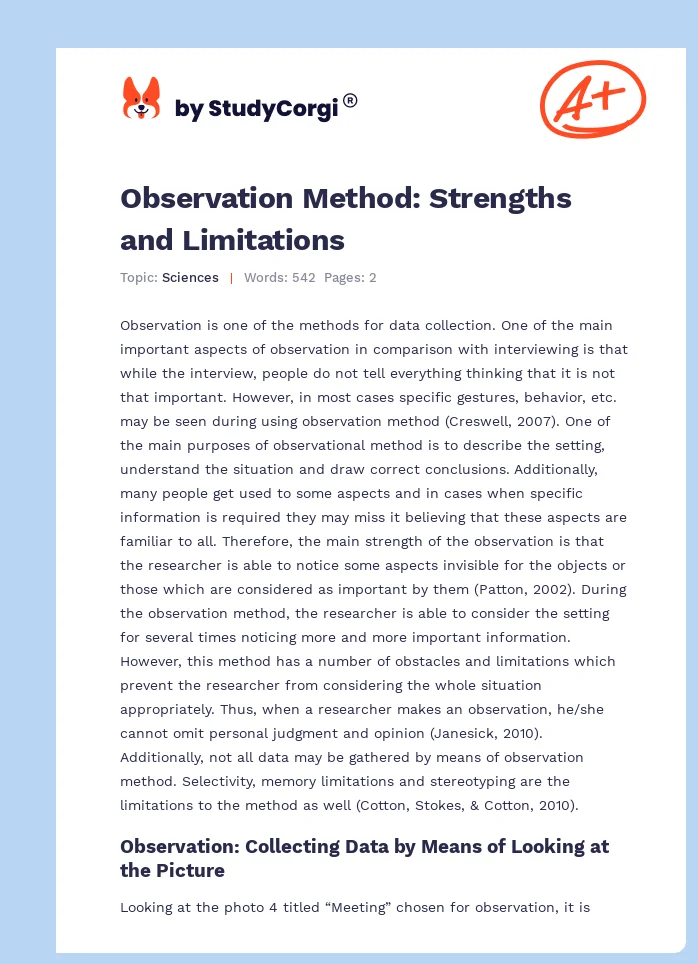 Observation Method: Strengths and Limitations. Page 1