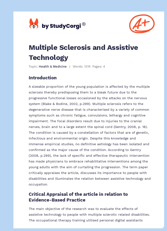 Multiple Sclerosis and Assistive Technology. Page 1