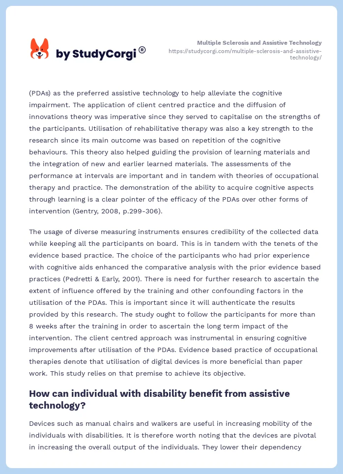 Multiple Sclerosis and Assistive Technology. Page 2