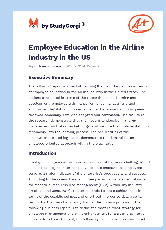 Employee Education in the Airline Industry in the US. Page 1