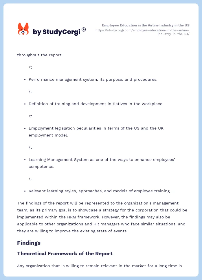 Employee Education in the Airline Industry in the US. Page 2