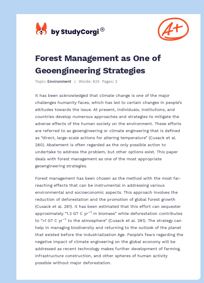 Forest Management as One of Geoengineering Strategies. Page 1