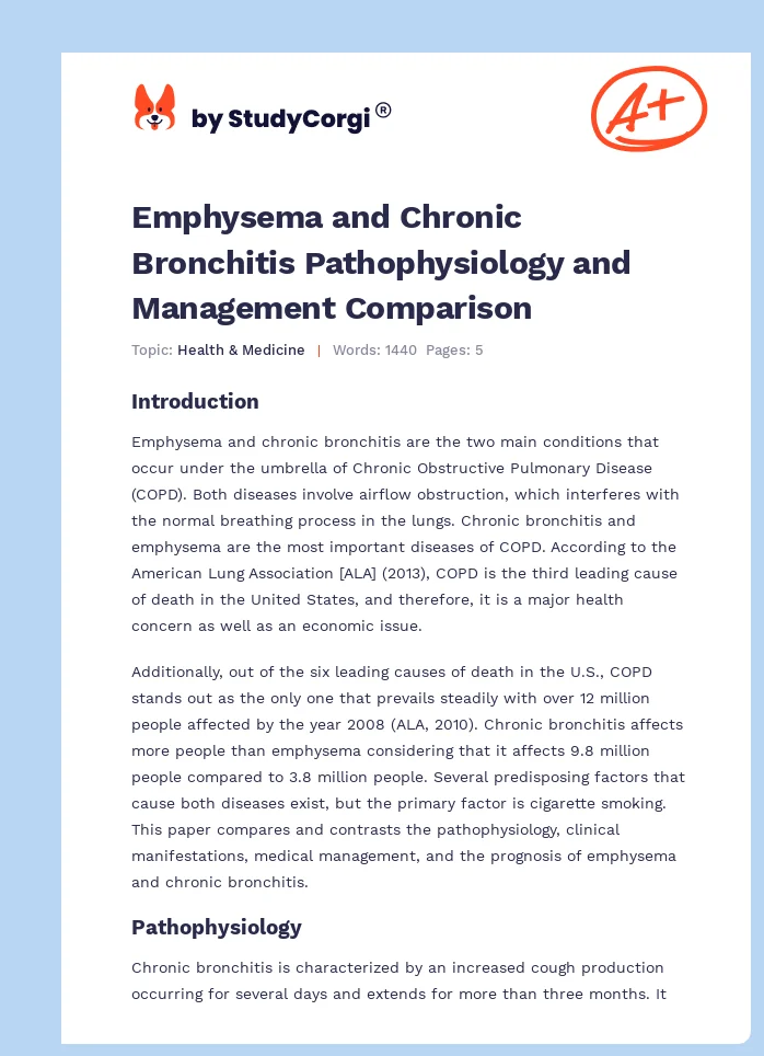 Emphysema and Chronic Bronchitis Pathophysiology and Management Comparison. Page 1