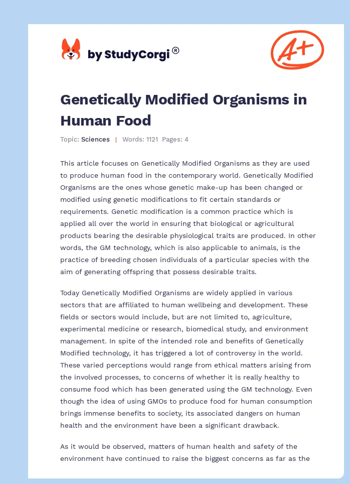 Genetically Modified Organisms in Human Food. Page 1