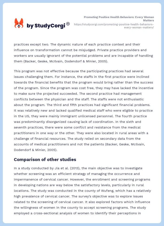 Promoting Positive Health Behaviors: Every Woman Matters. Page 2