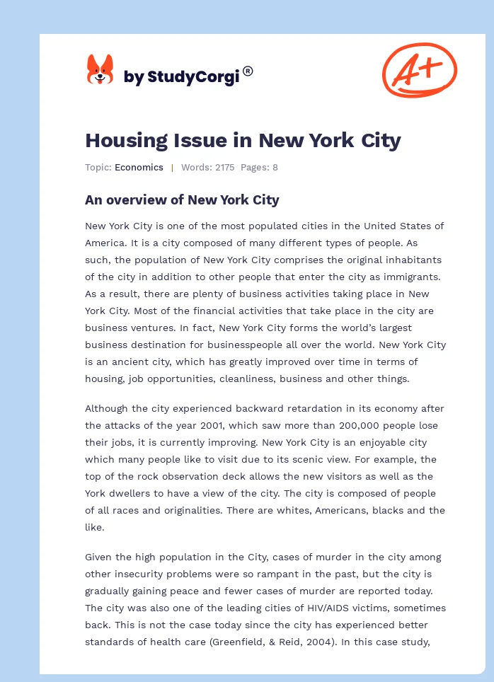 Housing Issue in New York City. Page 1