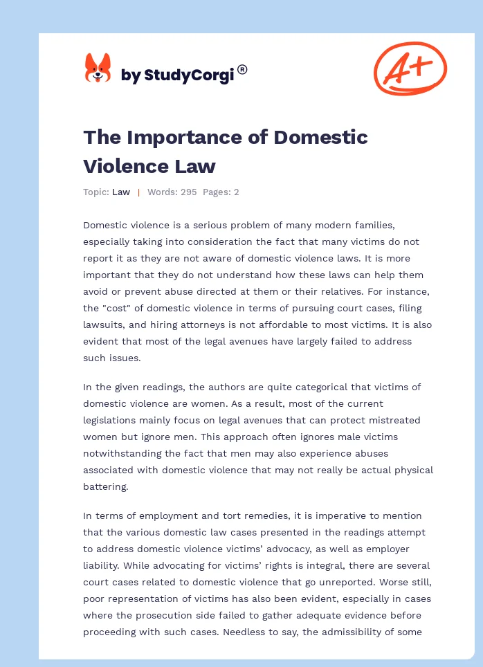 The Importance of Domestic Violence Law. Page 1