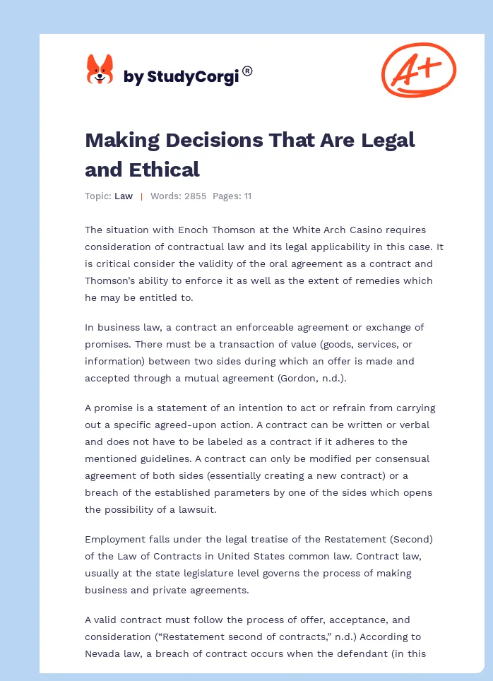 Making Decisions That Are Legal and Ethical. Page 1