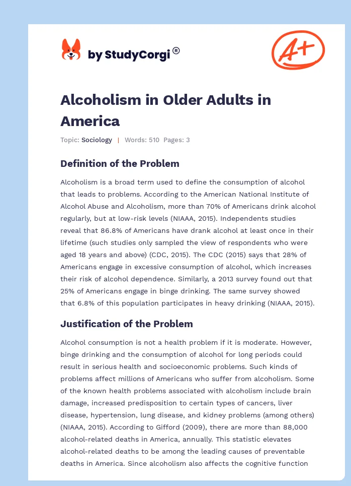 Alcoholism in Older Adults in America. Page 1