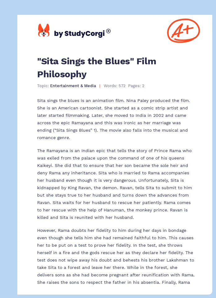 "Sita Sings the Blues" Film Philosophy. Page 1