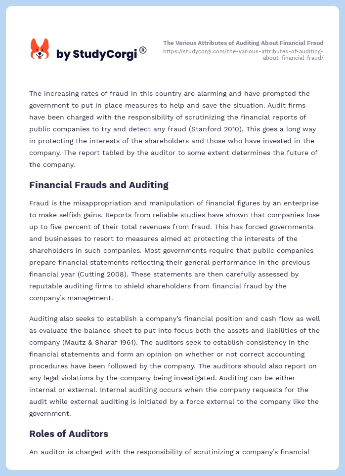 The Various Attributes of Auditing About Financial Fraud. Page 2